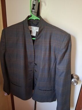 Sweet Suit Petite Gray Plaid Mandarin Collar Blazer